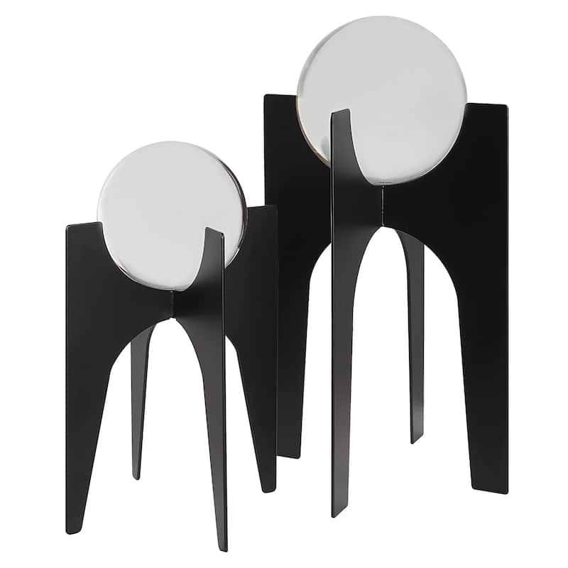 Uttermost Ellianna Crystal Spheres On Black Base, S/2 - 7.125 W x 15.625 H x 7.125 D (inches) - Black