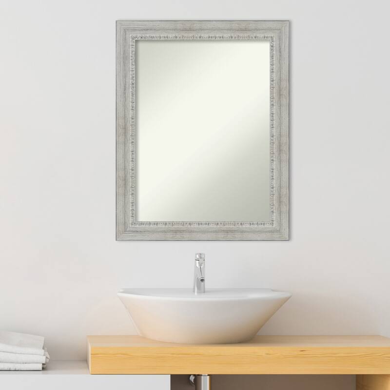 Non-Beveled Wood Bathroom Wall Mirror - Rustic White Wash Frame