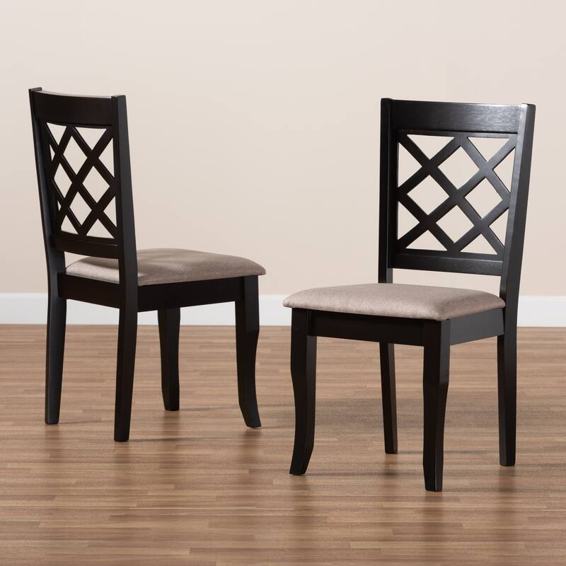 Vintage Dining Chair Set - Modern Fabric Upholstered Wood Chairs - Dark Brown - 2 Piece Set