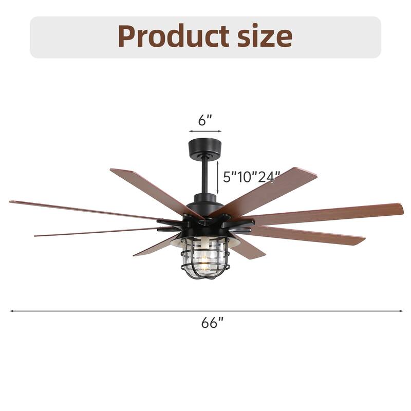 Farmhouse 66 Inch Large Ceiling Fan with Light & Remote Control, Two-Color Blade Ceiling Fan, 6 Speeds Reversible DC Motor