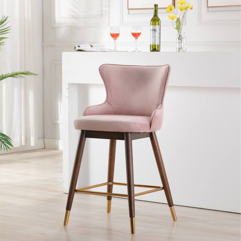 Roundhill Furniture Leland Velvet Upholstered Wingback Counter-height Stools (Set of 2)