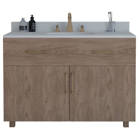 Durham 48" Modern Vanity with Quartz Top, Saltillo Wood Finish