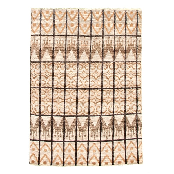 ECARPETGALLERY Hand-knotted Tangier Light Grey Wool Rug - 6'2 x 8'10. Opens flyout.