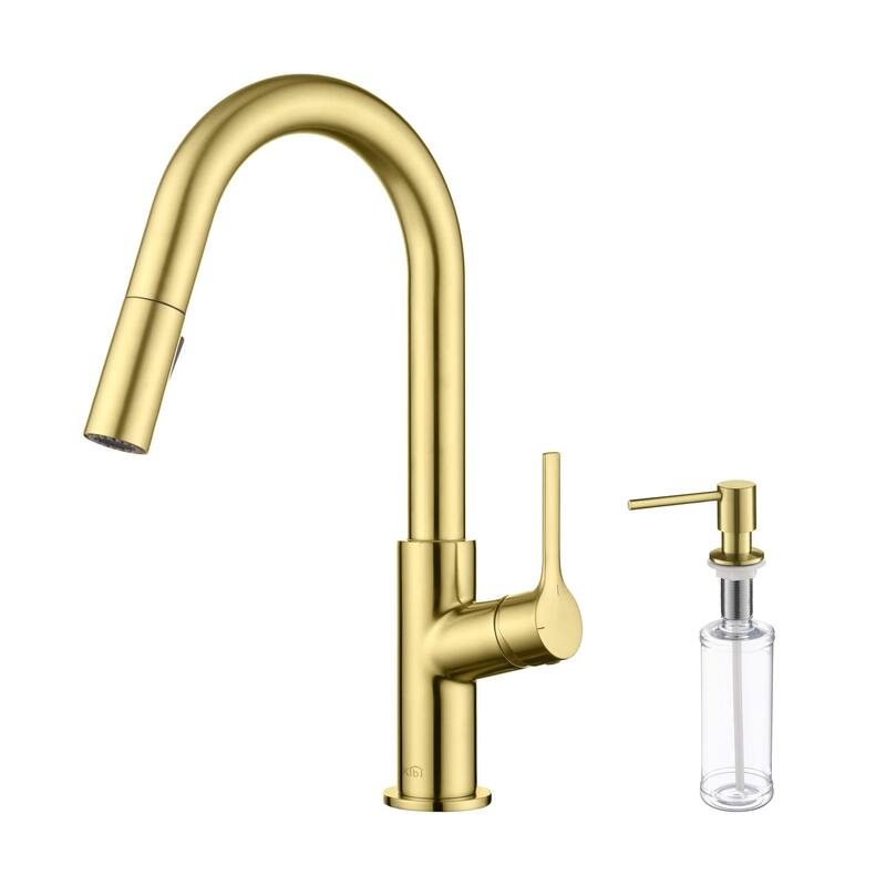 Fusion Single Handle Pull Down Kitchen & Bar Sink Faucet with Soap Dispenser - Brushed Gold