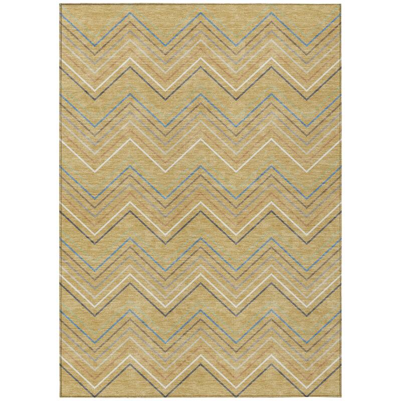Machine Washable Indoor/ Outdoor Modern Chevron Chantille Rug