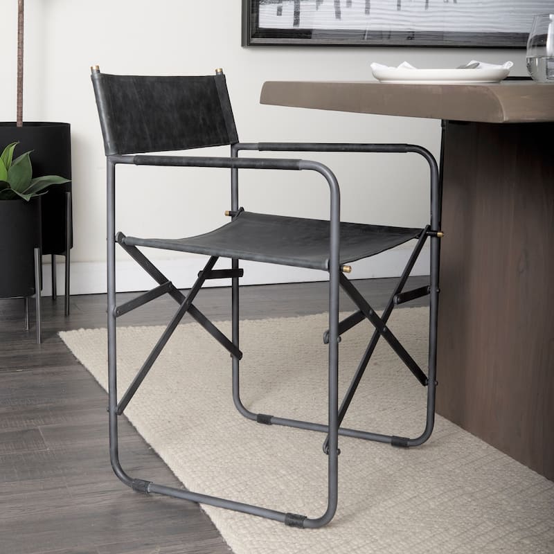 Direttore Black Genuine Leather Seat With Black Iron Frame Dining Chair - 19.7"W x 21.7"D x 33"H