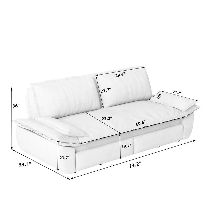 73.2" Pull Out Sofa Bed, 3-in-1 Convertible Queen Sleeper Sofa, Velvet Loveseat Couch for Living Room Bedroom