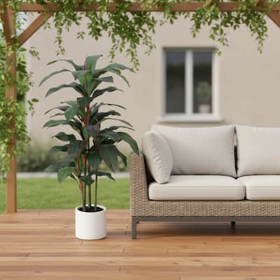 HomeRoots 47" Green Artificial Dracaena Tree in a White Pot - 7.48 in. x 47.24 in. x 7.87 in.