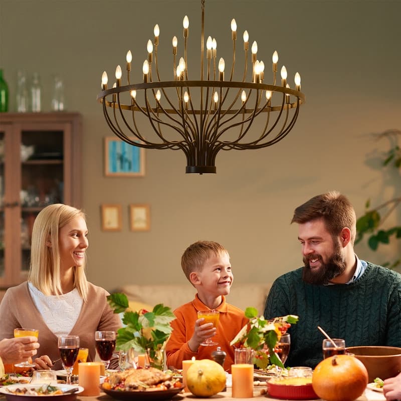 Large Wagon Wheel Chandelier Black Farmhouse Round Candle Chandelier