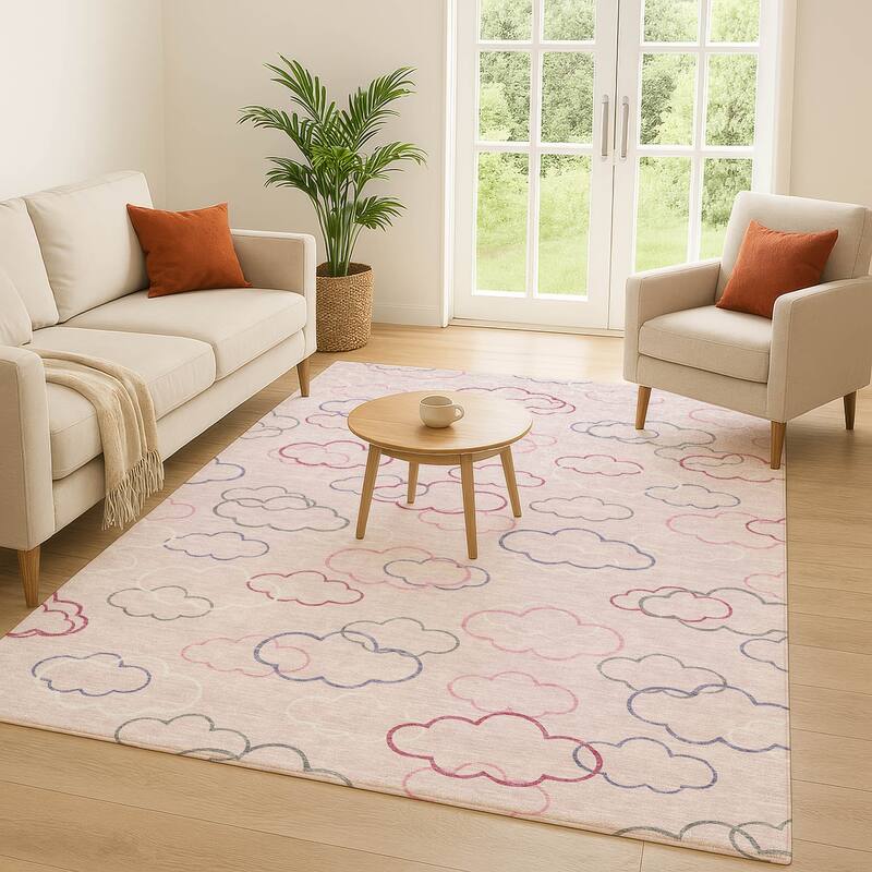 Machine Washable Indoor/ Outdoor Modern Clouds Chantille Rug