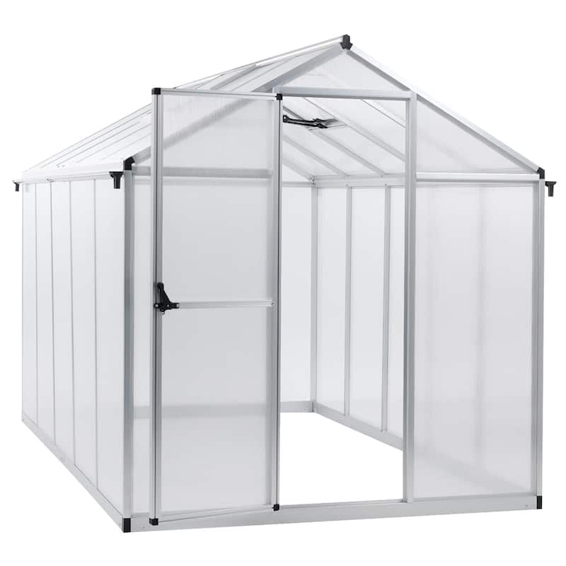 Aoodor 6' x 10' Polycarbonate Walk-in Greenhouse with Aluminum Frame and Roof Vent