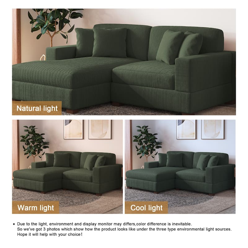 Modern L-Shaped Corduroy Modular Sectional Couch Sofa with Pillows