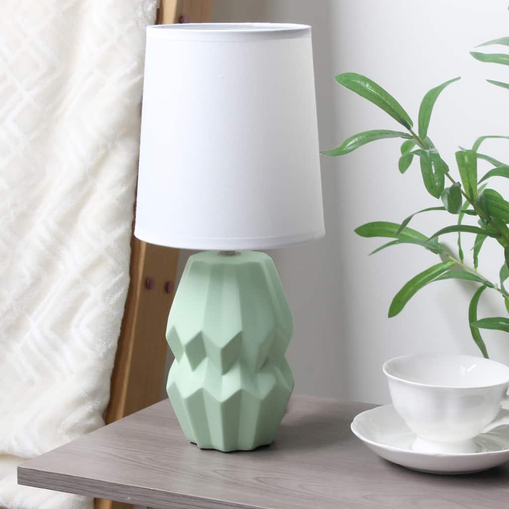 Geometric Ceramic Table Lamp with White Drum Shade - 19.5" - Sage Green