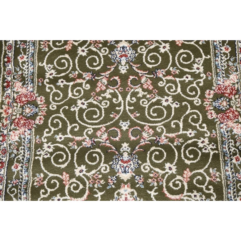 Green Floral Medallion Transitional Turkish Rug Oriental Carpet