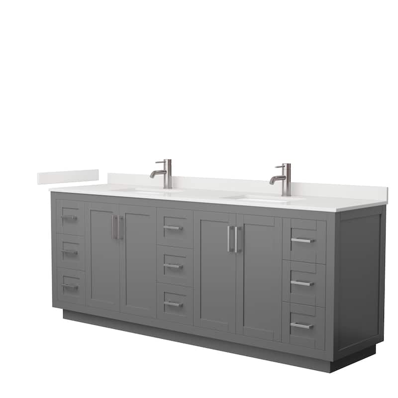 Miranda 84-inch Double Vanity, Quartz Top - Dark Gray, Nickel Trim, White Quartz Top