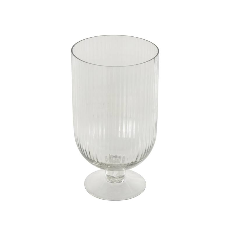 Glass Ribbed Fluted Candle Holder with Elevated Base - Clear - Roche River Decor - 6"W x 6"L x 11"H
