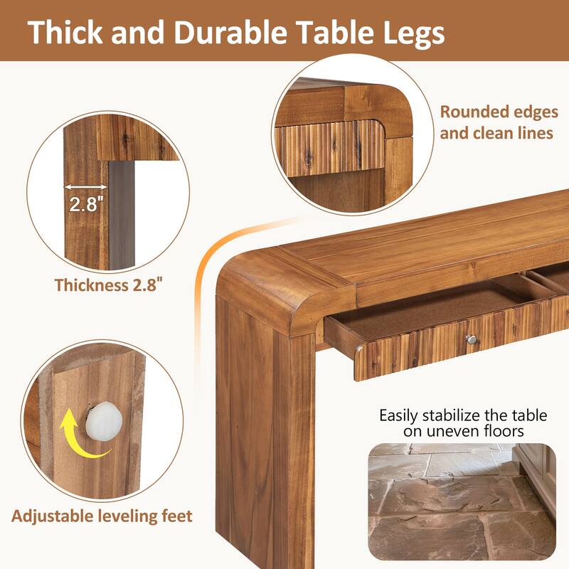 Wood Console Table Rectangular Sofa Table Behind Couch Table with 2 Drawer, Narrow Entryway Table Accent Table for Living Room