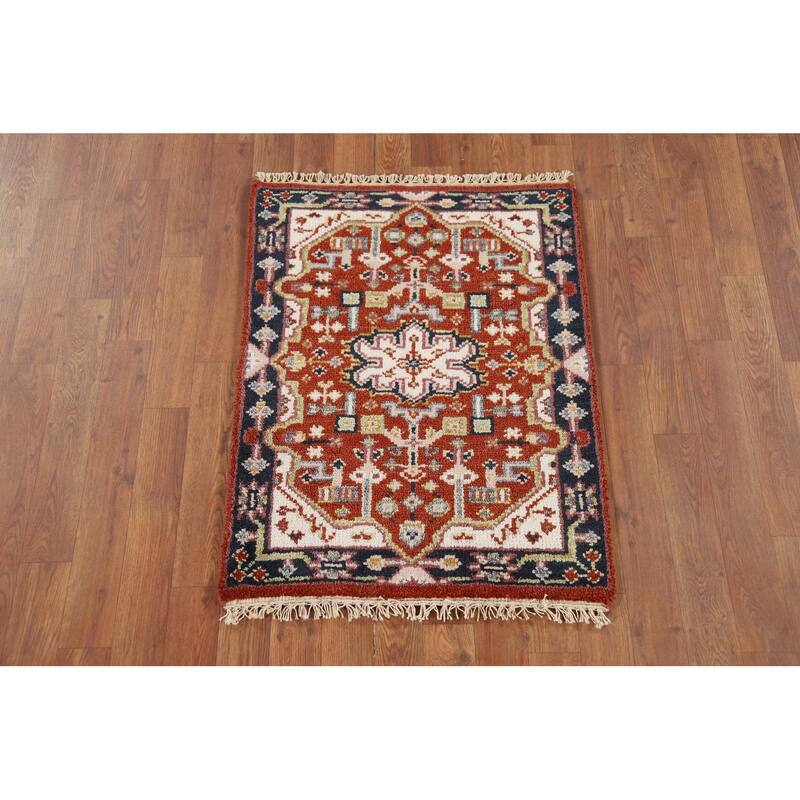 Geometric Kazak Accent Rug Hand-Knotted Wool Carpet - 2'0" x 3'0"