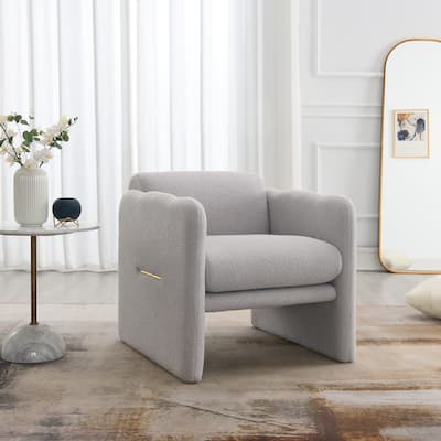Arm Chair With Waved Arms,Metal Decoration On Both Side Arms,for Primary Living Space,Living Room,Bedroom,Light Grey