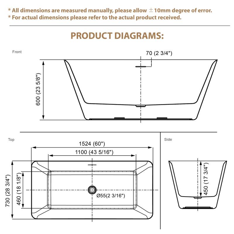 Freestanding Soaking Bathtub, 100% Pure Virgin Acrylic with Drain And Overflow,Glossy White