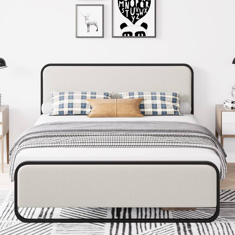 Bed Frame with Upholstered Headboard and Footboard