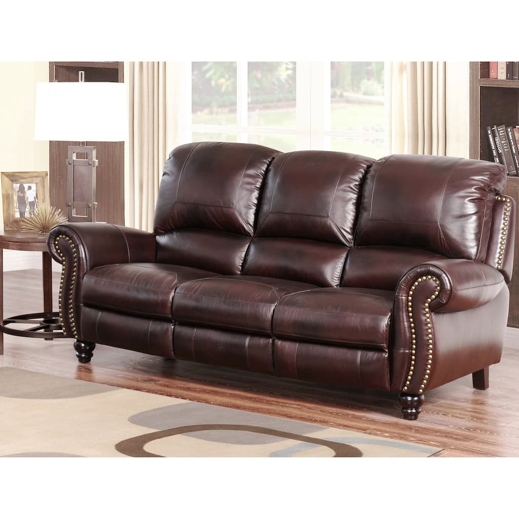 Abbyson Madison Top Grain Leather Pushback Reclining Sofa