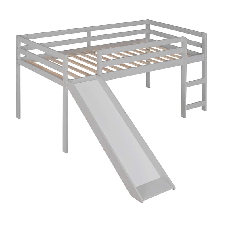 Twin Solid Wood Loft Bed with Ladder and Safety Fence for Kids