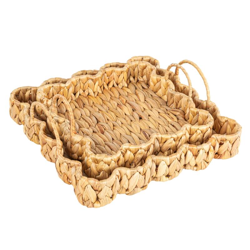 Handwoven Tray with Scalloped Edge and Handles
