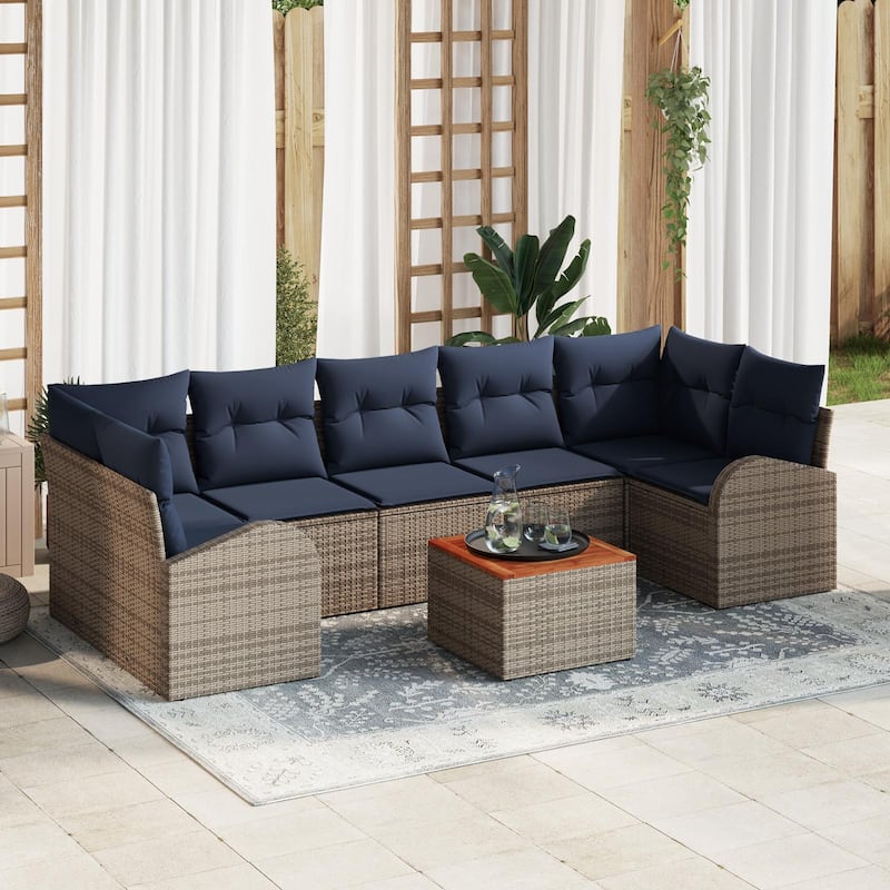 vidaXL 8 Garden Sofa Set with Cushions Black/Grey Poly Rattan - 113.8 x 48.8 x 27.2 - Grey