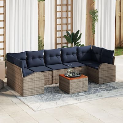 vidaXL 8 Garden Sofa Set with Cushions Black/Grey Poly Rattan - 113.8 x 48.8 x 27.2