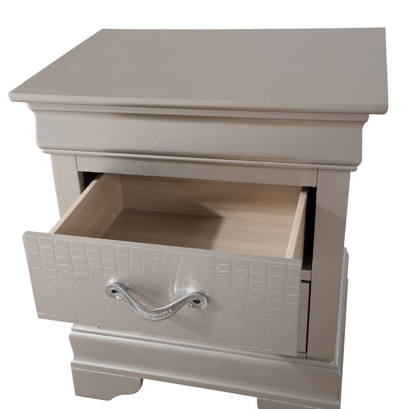 2-Drawer Textured Wooden Nightstand - 24" - Beige