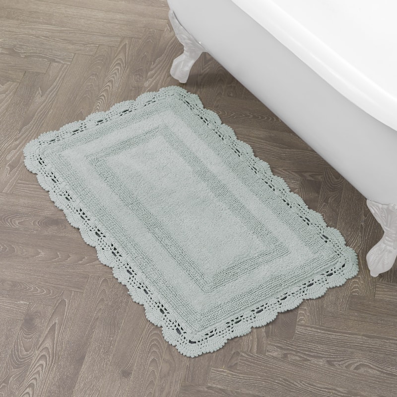 Laura Ashley Reversible Cotton Crochet Bath Rug - 24x40 - Sage Green