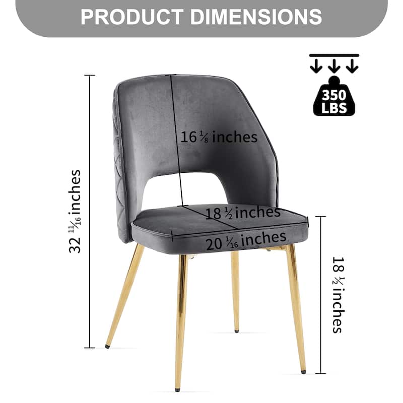 Velvet Dining Chairs with Metal Legs and Hollow Back Upholstered Dining Chairs Set of 4
