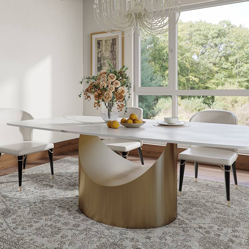 63"-94" Hobart Modern Dining Table with Rectangular Sintered Stone Tabletop and Carbon Steel Leg for 4-10