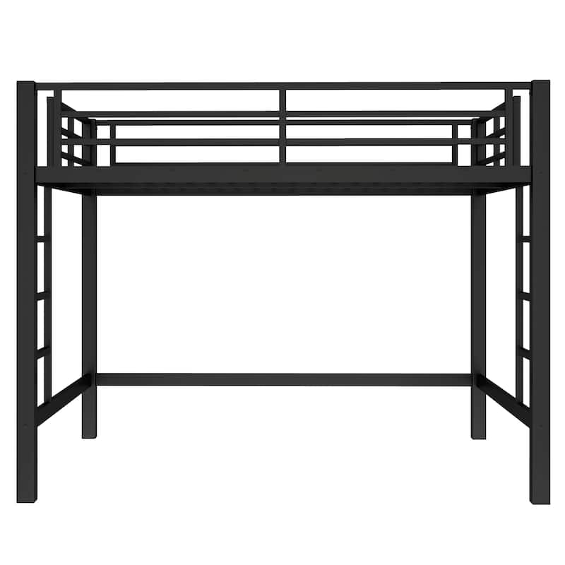 Roomfitters Metal Loft Bed with Dual Ladders, High Sleeper Frame with Under Bed Storage Space, Black