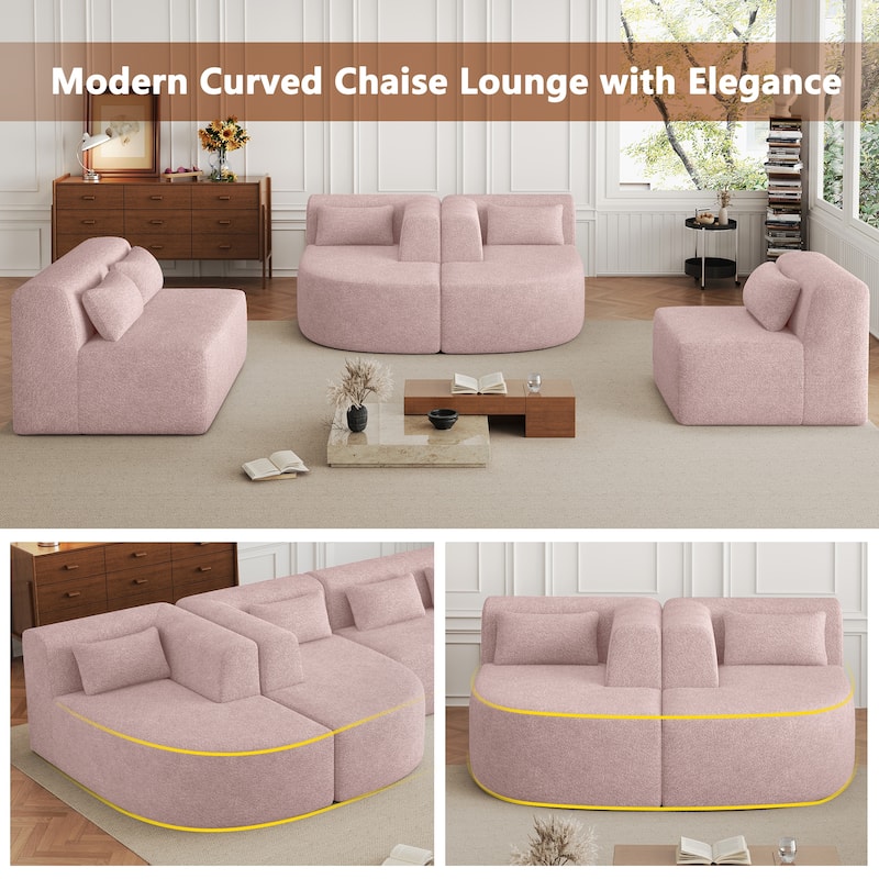 Upholstered Sofa Free-Combined Sofa Couch With Two Chaise Lounge And Five Back Pillows