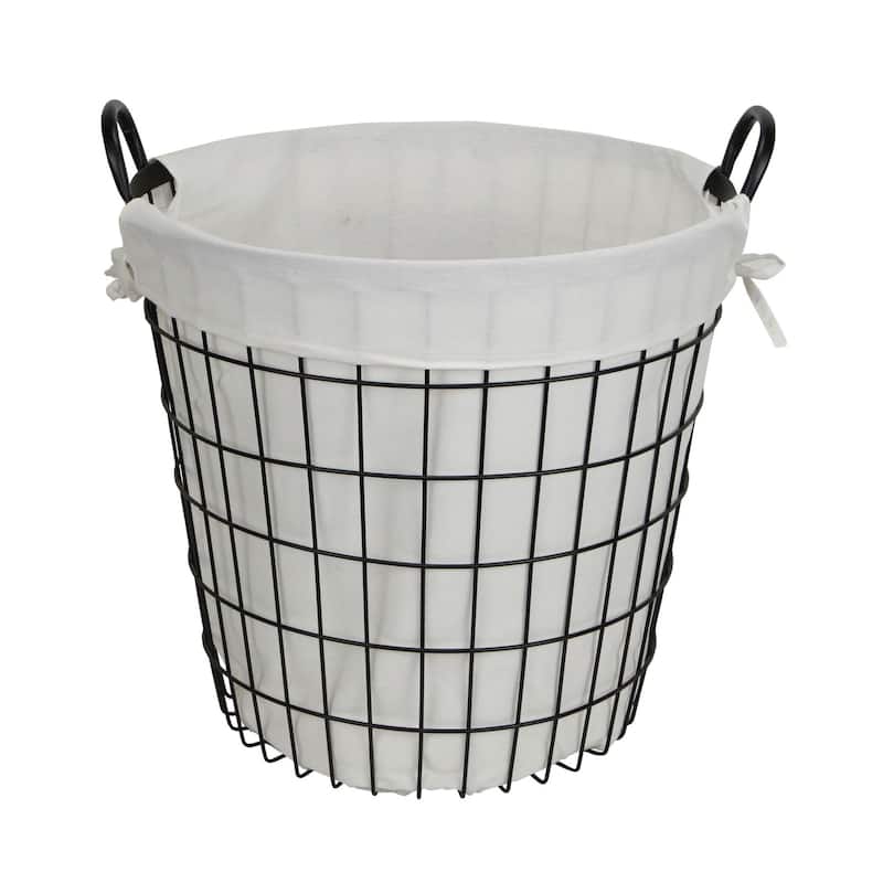 16" White and Black Lined Wire Basket with Handle