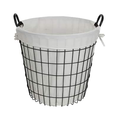 16" White and Black Lined Wire Basket with Handle