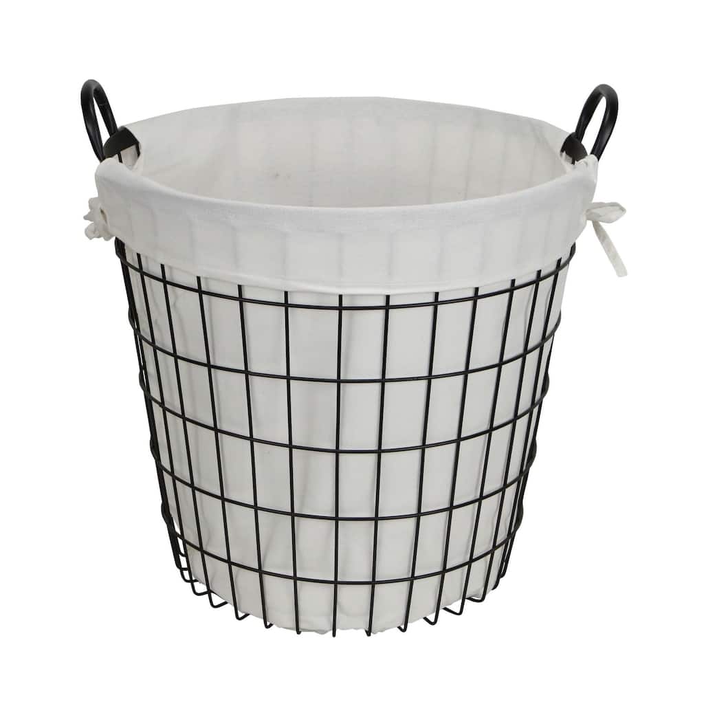 16" White and Black Lined Wire Basket with Handle