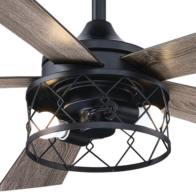 52" Farmhouse Black 5-Blade LED Ceiling Fan with Remote - 52 In. W X 52 In. H X 14.5 In. D