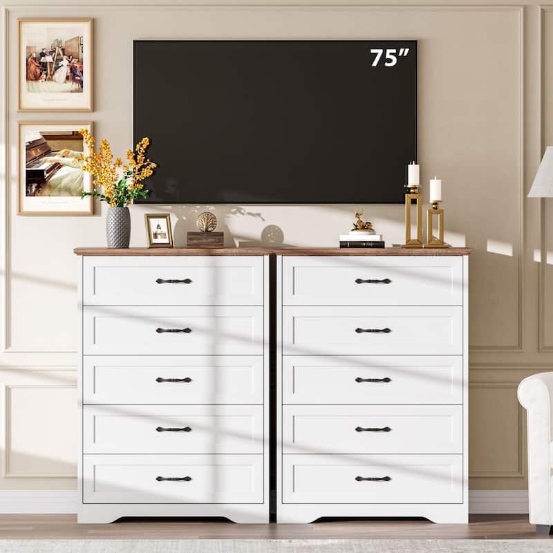 5/6 Drawers Dresser for Bedroom,Chest of Drawers with Wide Metal Handle,Farmhouse Modern Wooden Dresser