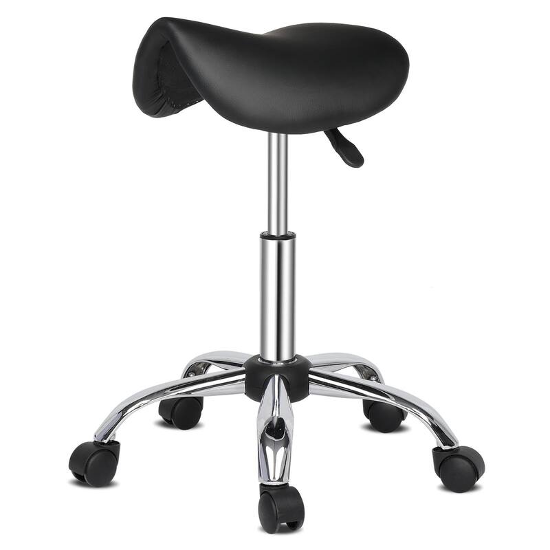 Saddle Rolling Chair Adjustable Hydraulic Stool with Wheels - Black