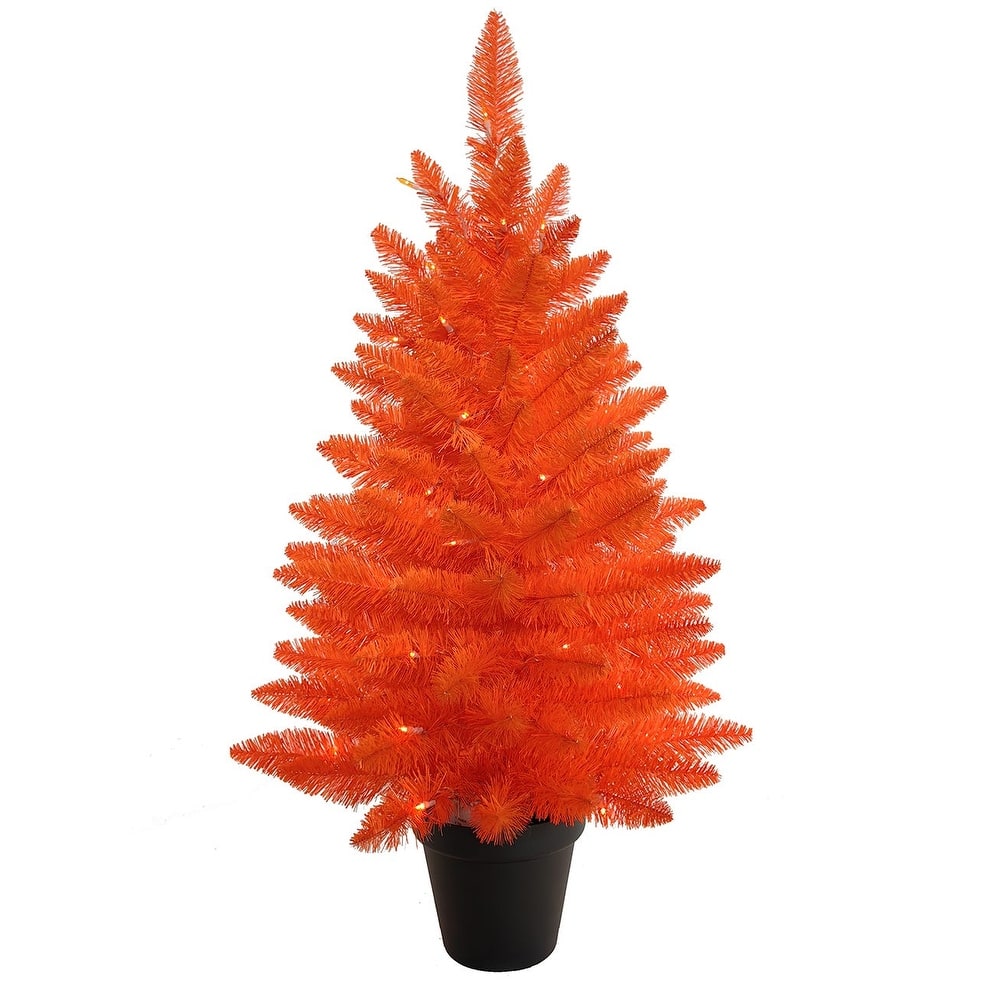 Kurt Adler 3-Foot Battery-Operated Pre-Lit Halloween Orange Potted Tree With Orange LED Lights