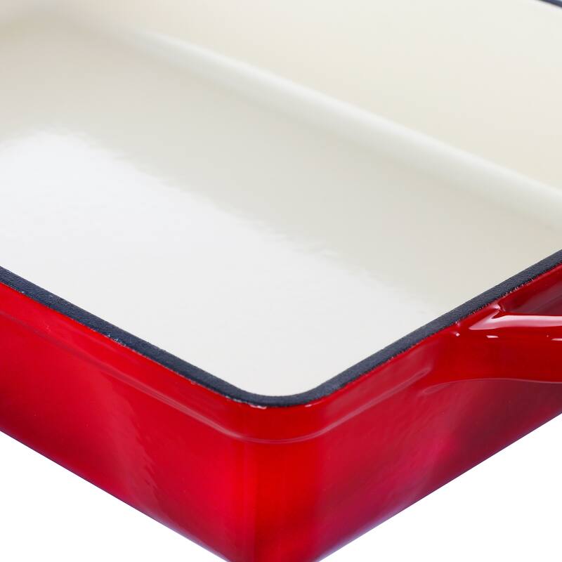 13 Inch Enameled Cast Iron Rectangle Baker Pan in Ruby