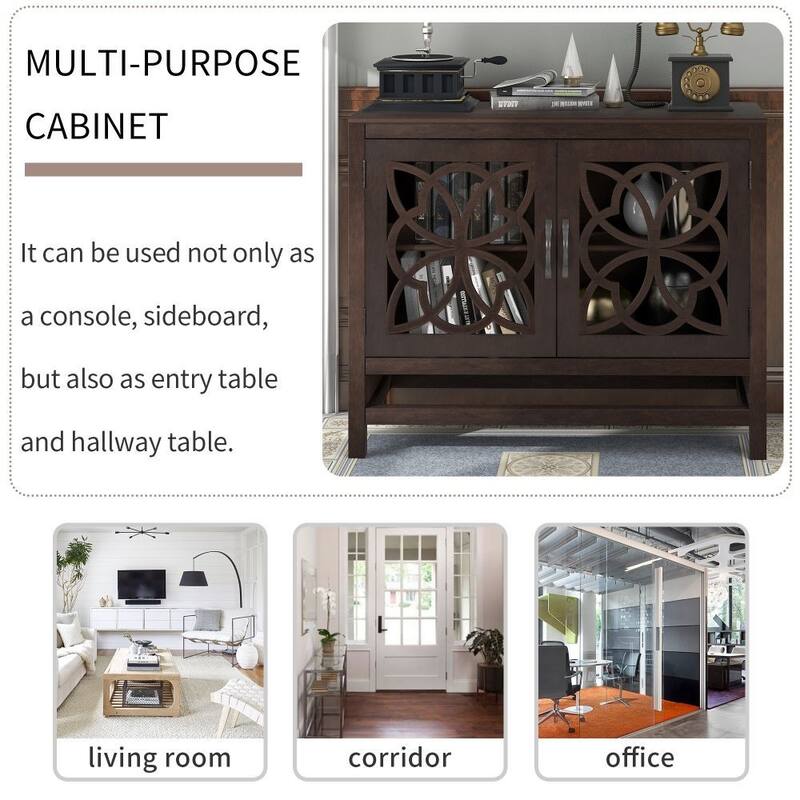 Wood Accent Buffet Sideboard Storage Cabinet with Doors and Adjustable Shelf