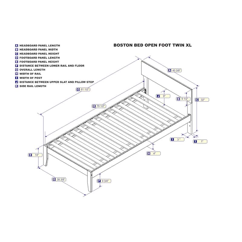 Twin XL Platform Bed - Walnut Modern Bed with Headboard & Slats - No Box Spring Needed