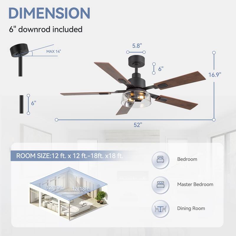 Industrial 52" Reversible 5-Blades Ceiling Fan with Remote and Light