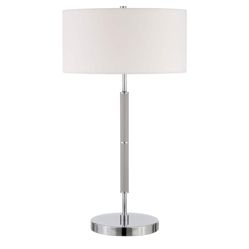 25-Inch Industrial Modern Table Lamp with Integrated LED Metal Base & Fabric Shade - 14" x 14" x 25"