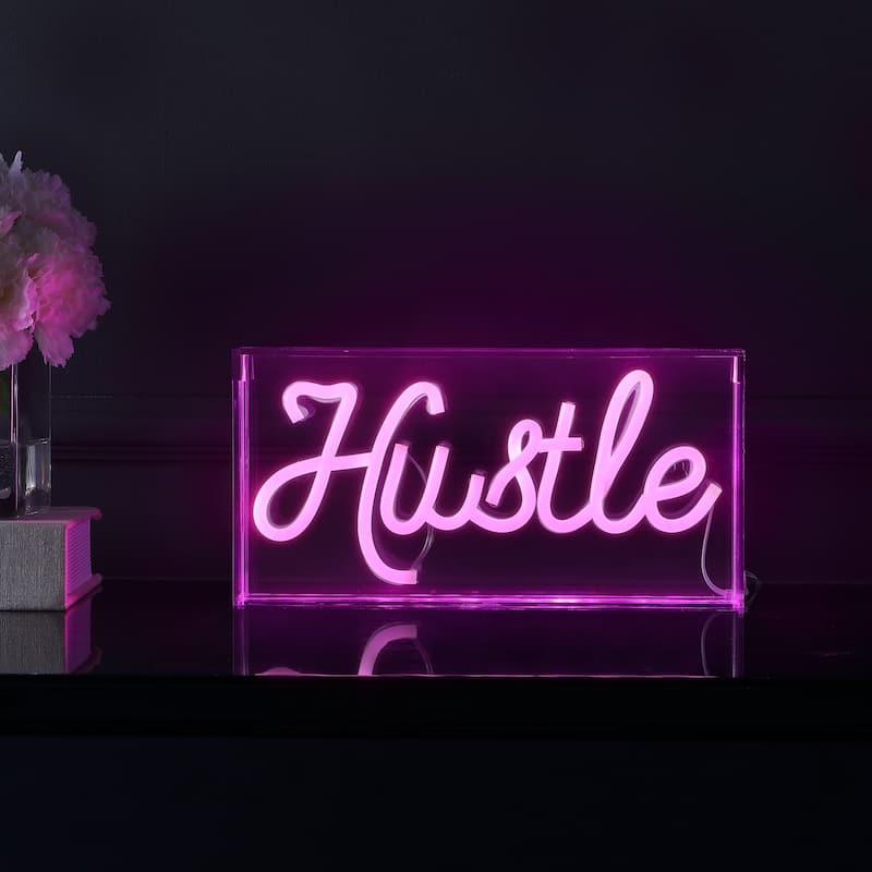 Hustle 11.88" X 5.88" Contemporary Glam Acrylic Box USB Operated LED Neon Light, Pink by JONATHAN Y - 11.88" X 5.88"