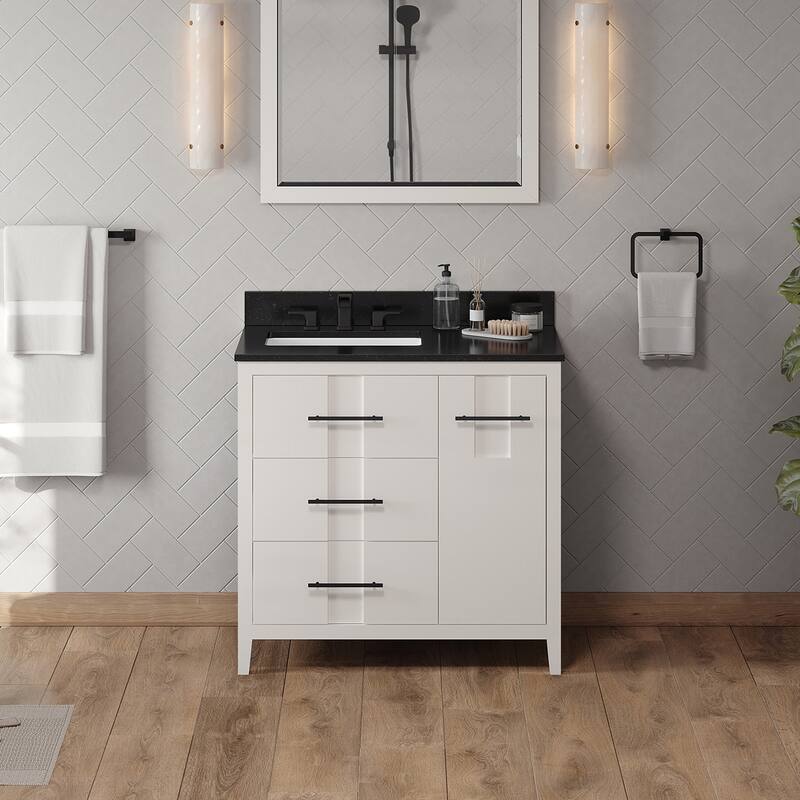 Jeffrey Alexander VKITKAT36R-GRANITE Katara 36" Free Standing Vanity - White / Black - Painted